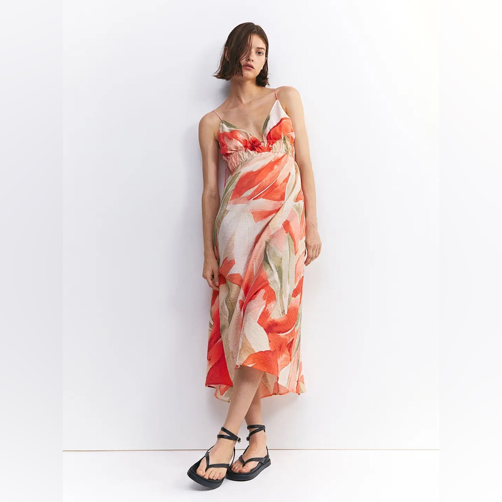 H&M High Low Dress In Orange And White Floral